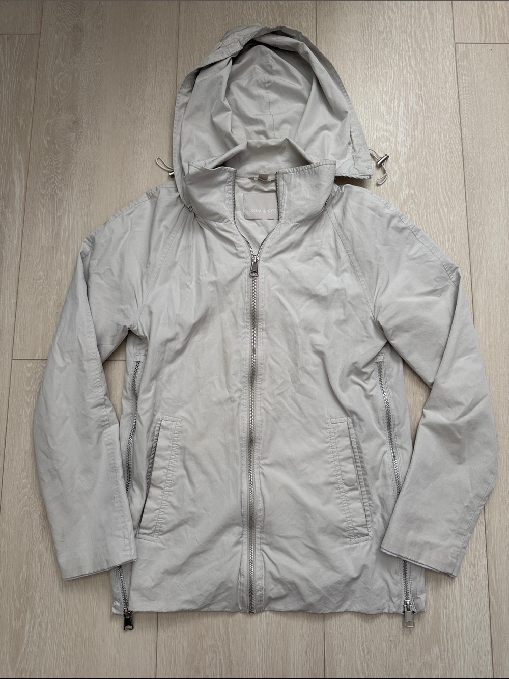 Soia & Kyo Light Gray Hooded Utility Jacket